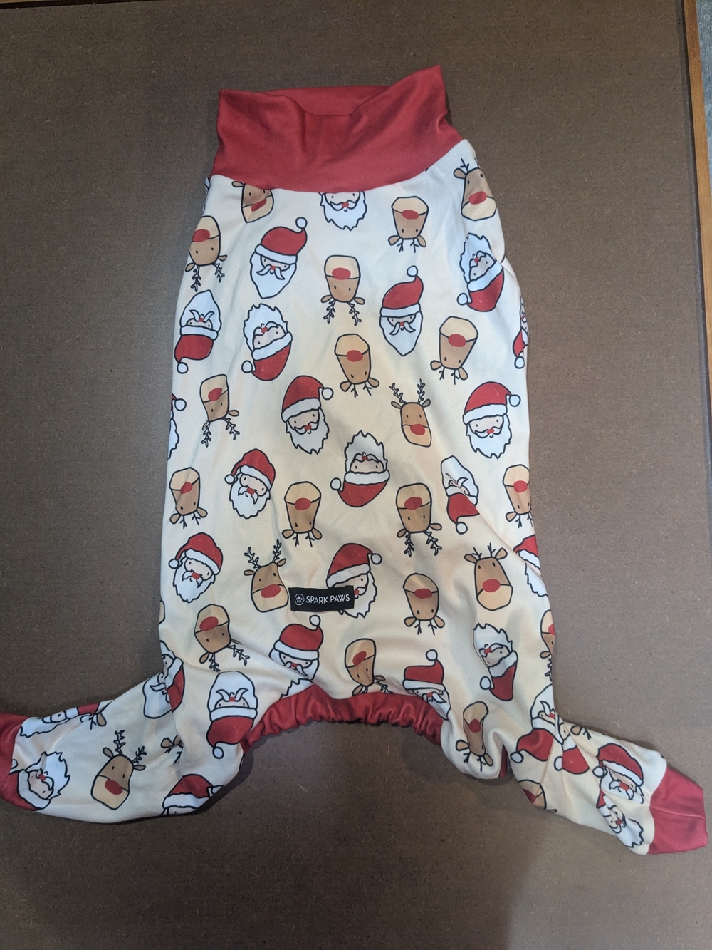 Spark Paws Dog Pajamas - 3xl Santa & Reindeer Pajamas - Red & White